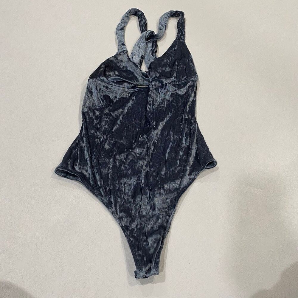 Aerie Crushed Velvet Bodysuit Dark Gray One Piece Size Small